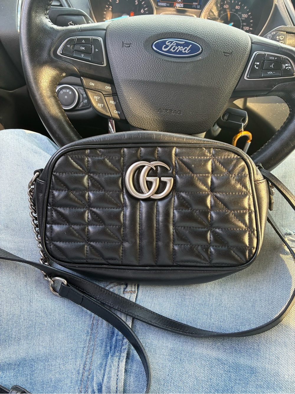 Gucci Black Quilted GG Marmont Crossbody Bag